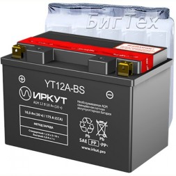 Мото аккумулятор ИРКУТ YT12A-BS AGM 10.5 Ач