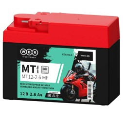 Мото аккумулятор WBR MT12-2.6 AGM 2.6 Ач 45A (YTX4A-BS)