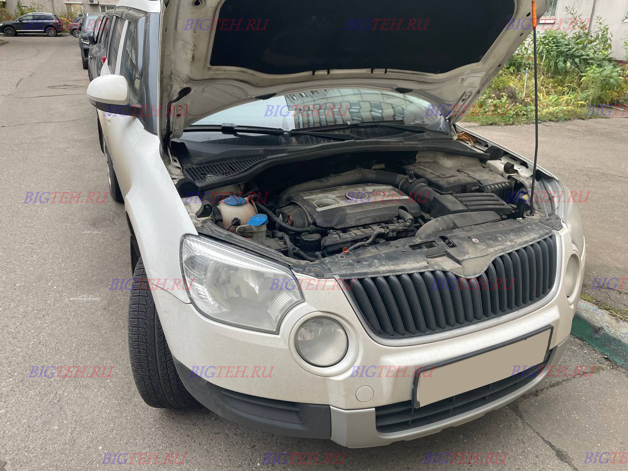 Вид спереди. Замена аккумулятора на Skoda Yeti бензин 1.4 (122 л.с.) 2011