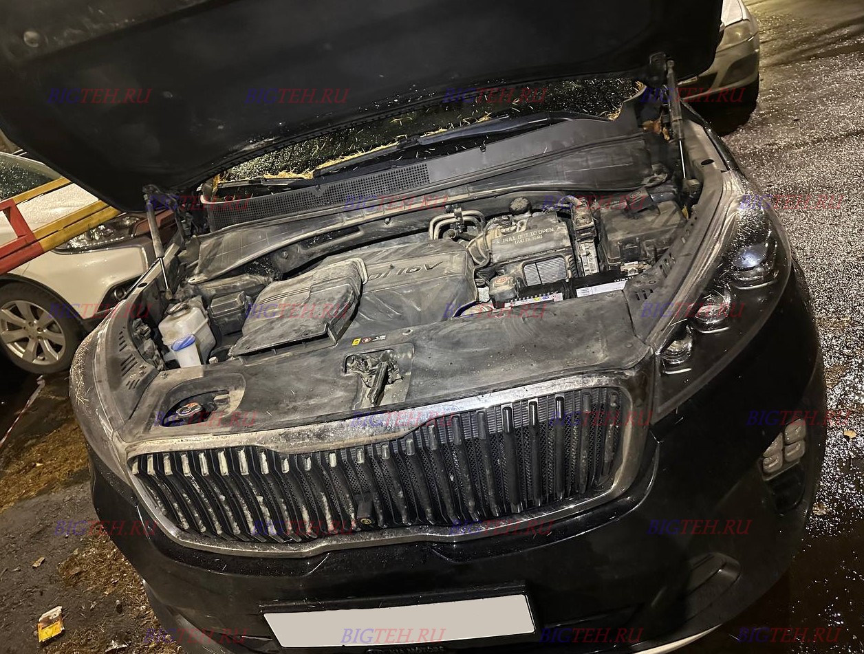 Вид спереди. Замена аккумулятора на KIA Sorento (UM) Prime дизель 2.2 CRDi 2014-2017