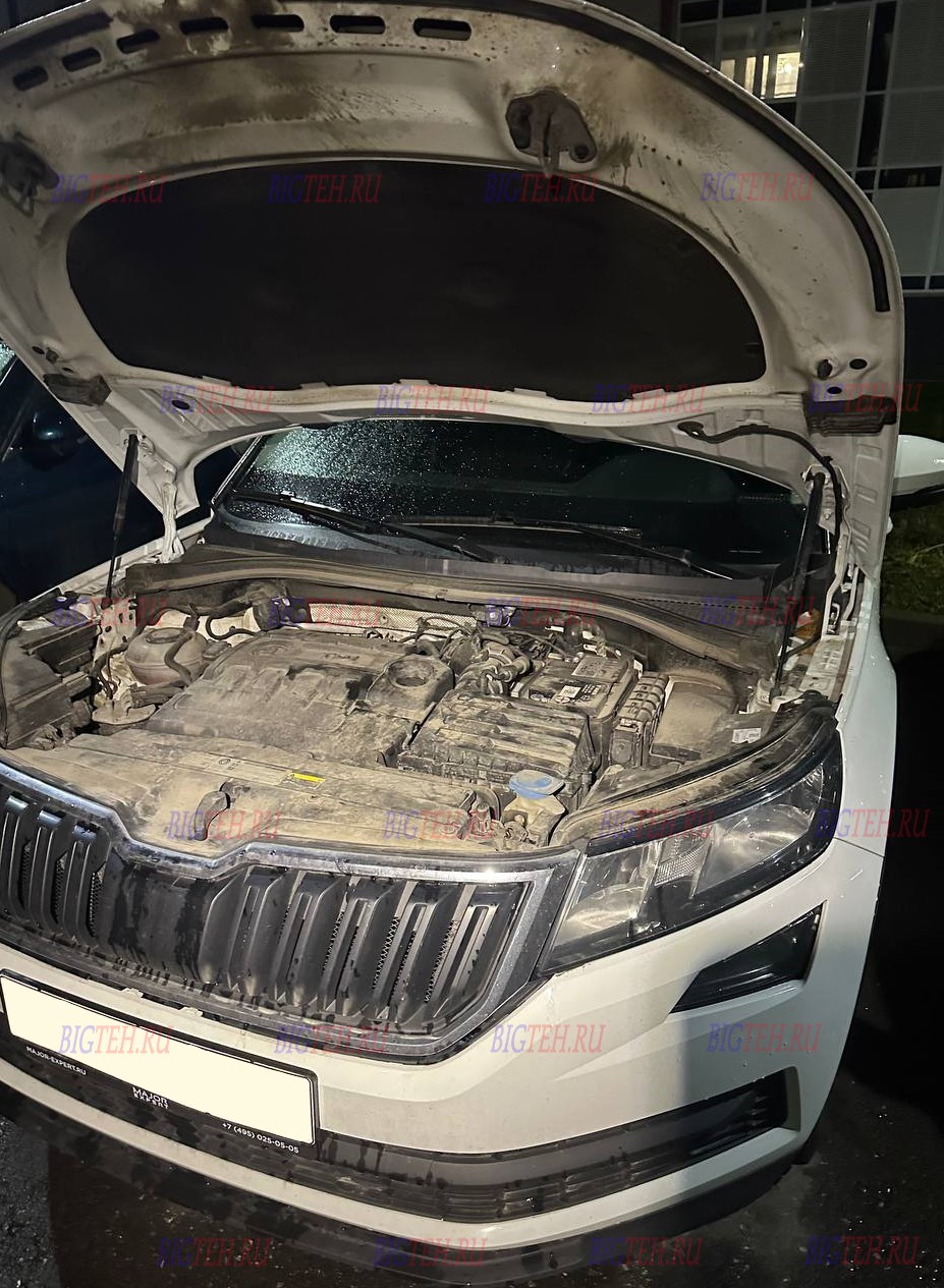Вид спереди. Замена аккумулятора на Skoda Kodiaq 2019г