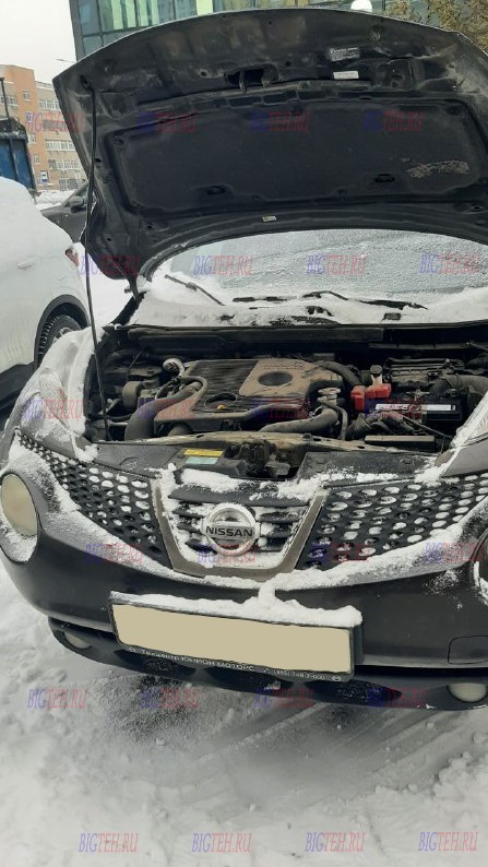 Вид спереди. Замена аккумулятора на Nissan Juke I бензин 1.6 (190 л.с.) 2011г. Вид спереди. Замена аккумулятора на Nissan Juke I бензин 1.6 (190 л.с.) 2011г.