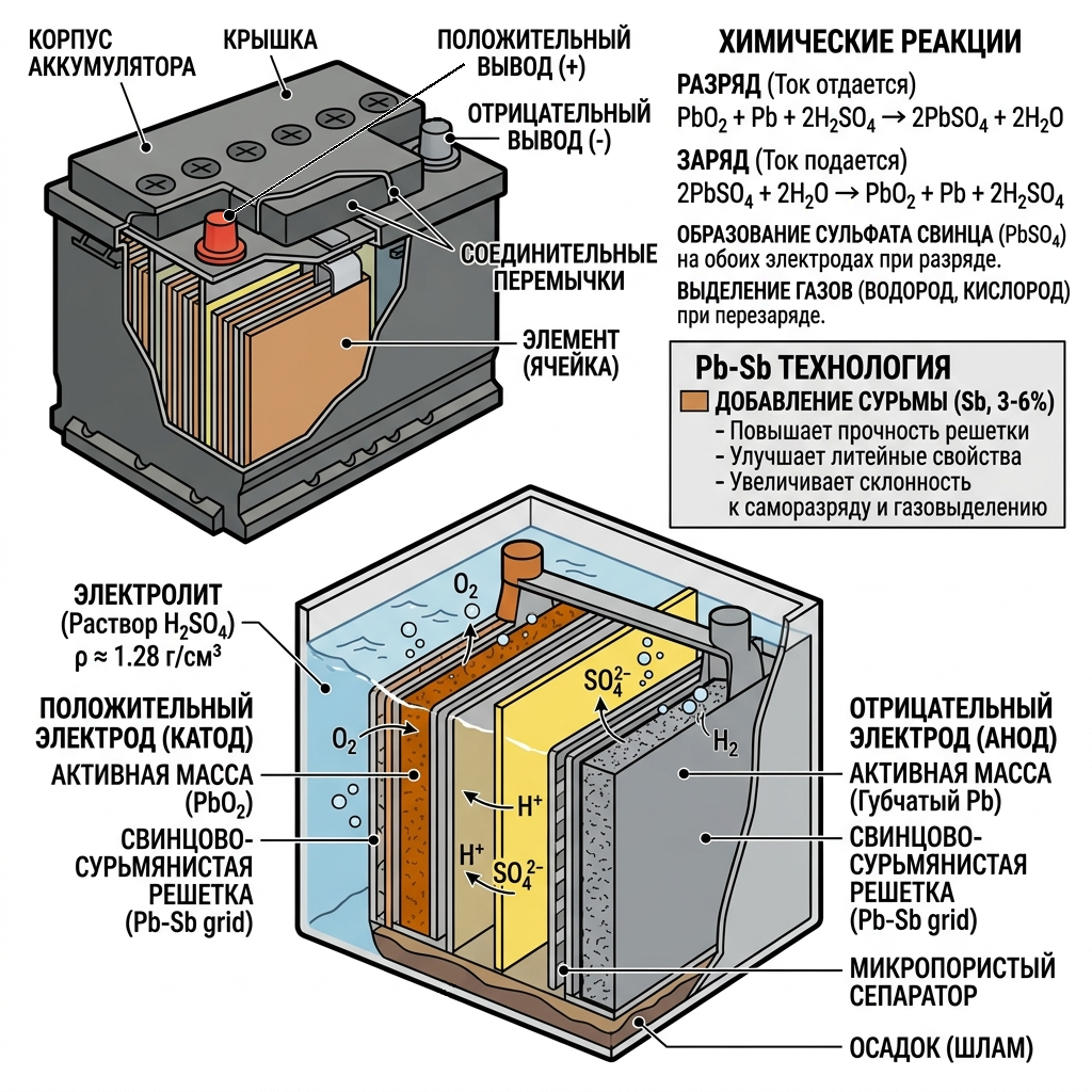 Сурьмянистые аккумуляторы (Pb-Sb)