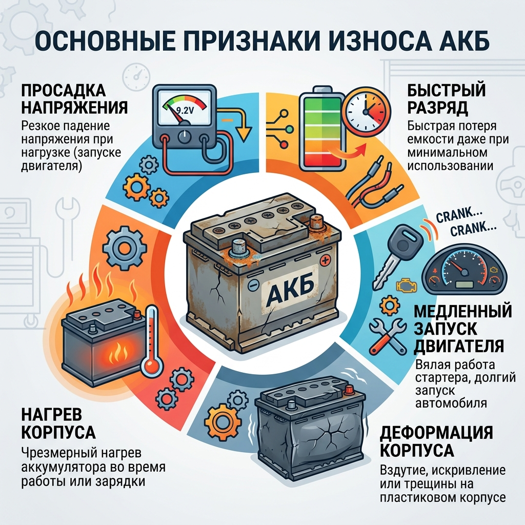 Основные признаки снижения ресурса аккумулятора Основные признаки снижения ресурса аккумулятора