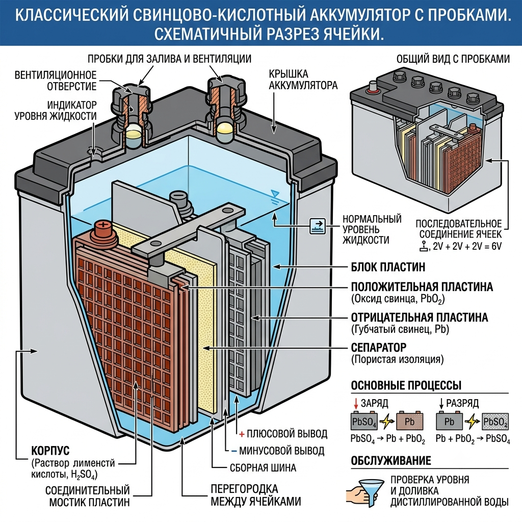 классический аккумулятор с пробками классический аккумулятор с пробками