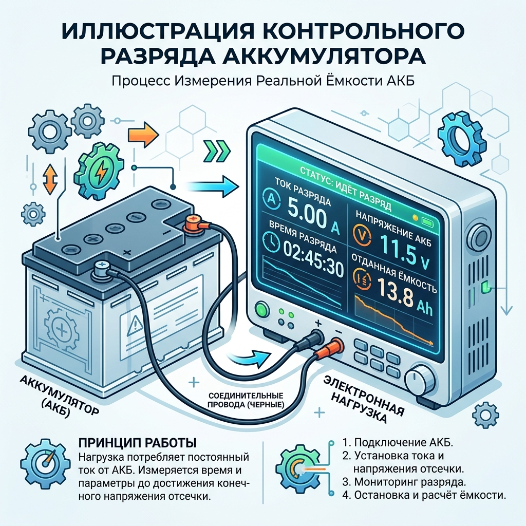 Проверка фактической ёмкости АКБ методом контрольного разряда Проверка фактической ёмкости АКБ методом контрольного разряда