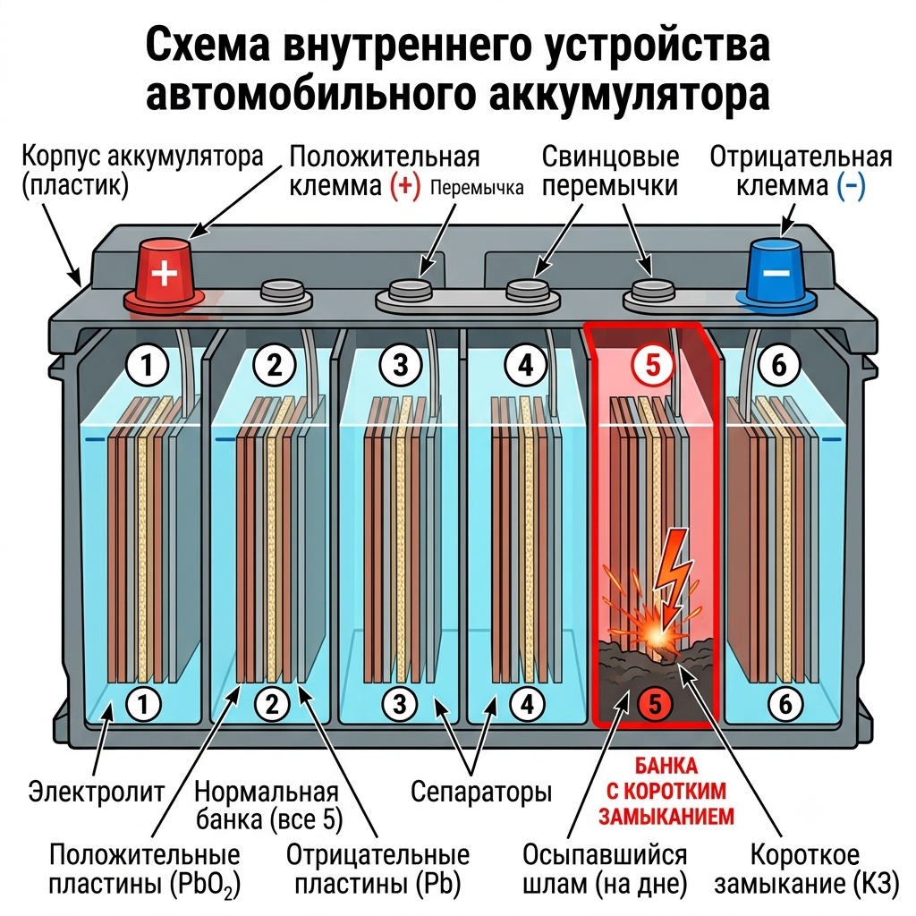 Схема внутреннего устройства автомобильного аккумулятора
