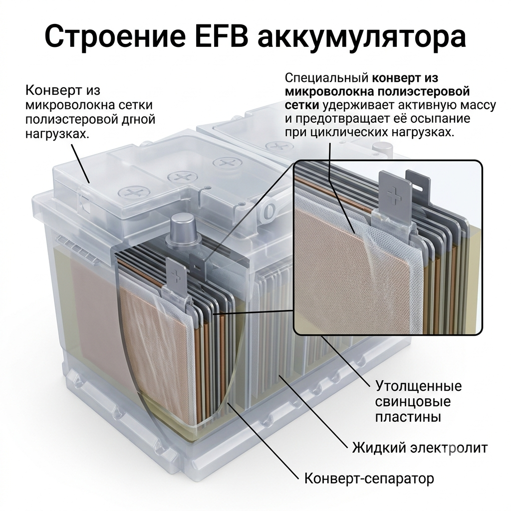 Строение EFB аккумулятора Строение EFB аккумулятора