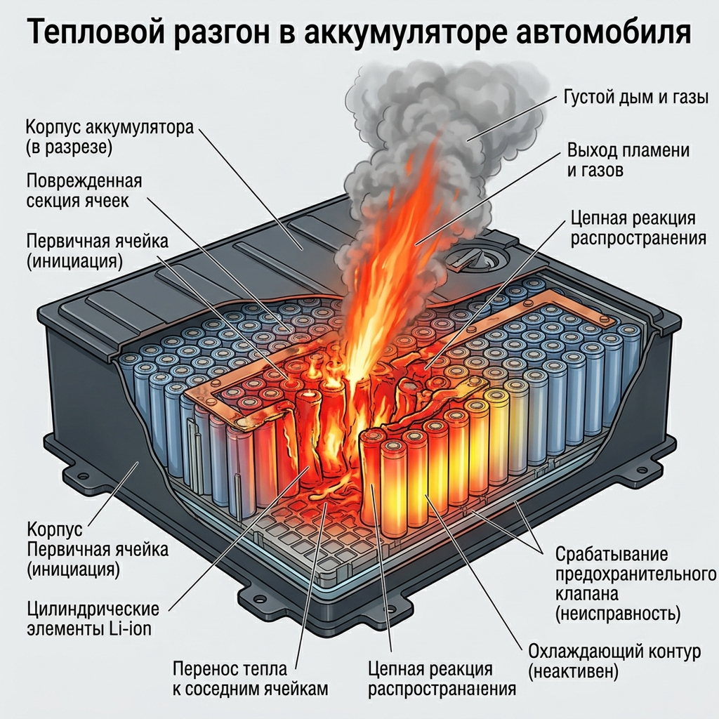 Тепловой разгон в аккумуляторном блоке