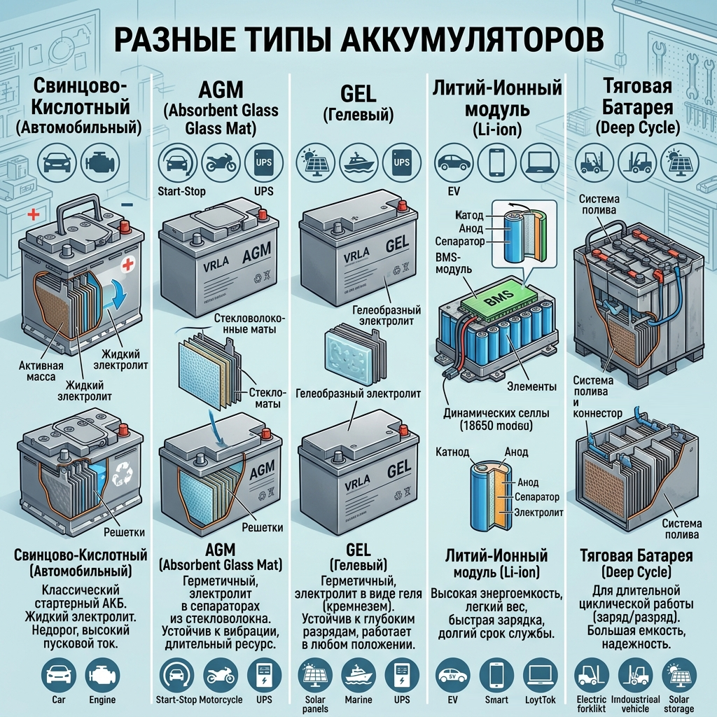 Основные типы аккумуляторных батарей для оценки остаточного ресурса Основные типы аккумуляторных батарей для оценки остаточного ресурса
