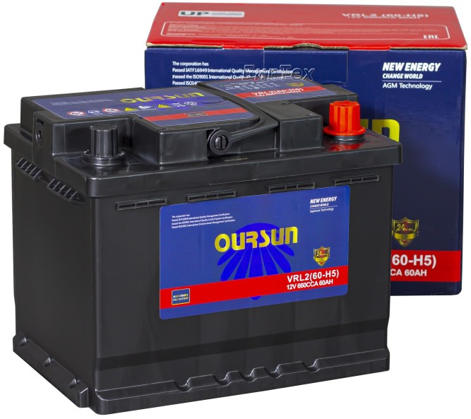 Аккумулятор автомобильный OURSUN DIN AGM 60Ач 660А VRL2 60-H5