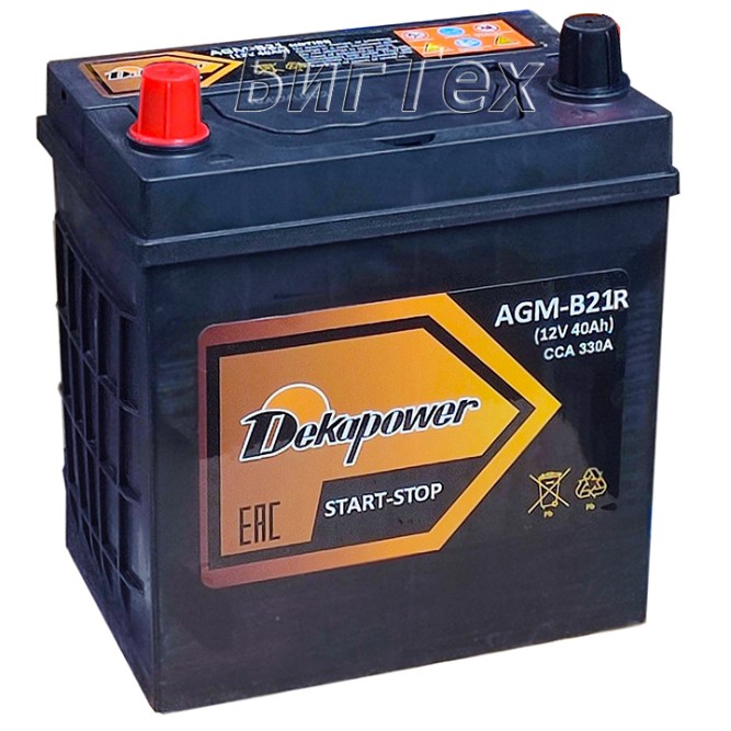 Аккумулятор автомобильный DEKAPOWER AGM-B21R (60B19RS) 40Ah
