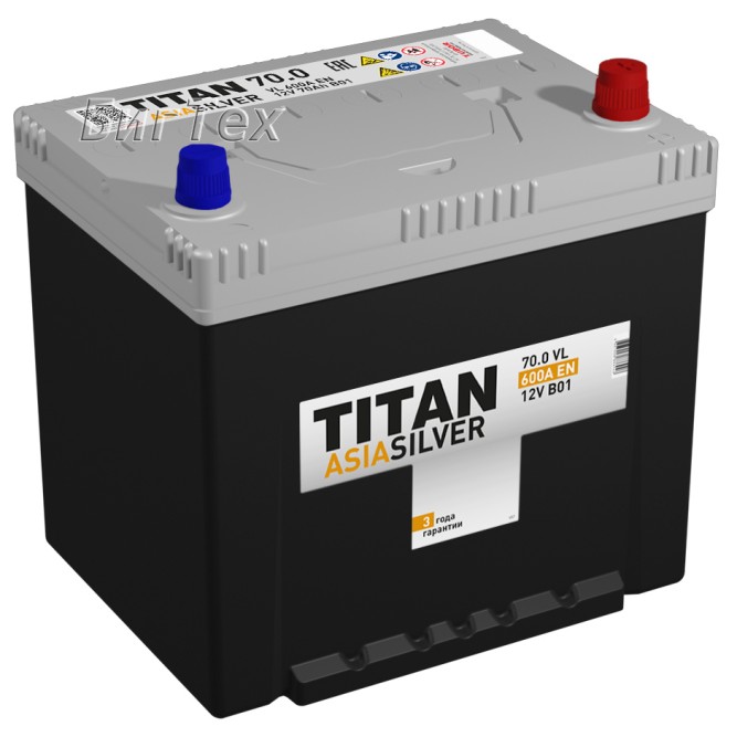 Аккумулятор автомобильный TITAN ASIA SILVER D23L 70Ah 600A