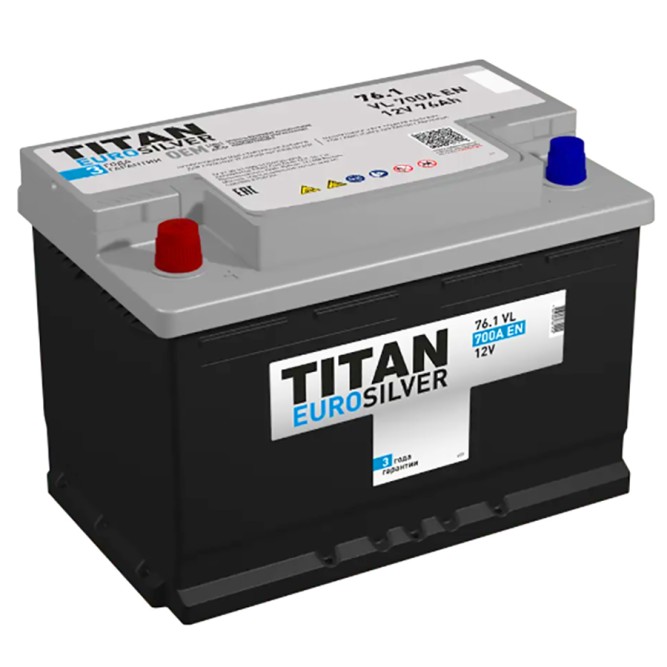 Аккумулятор автомобильный TITAN EURO SILVER 76 Ач 700А пр. пол.