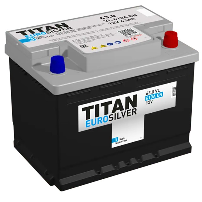 Аккумулятор автомобильный TITAN EURO SILVER 63Ah 610А обр. пол.