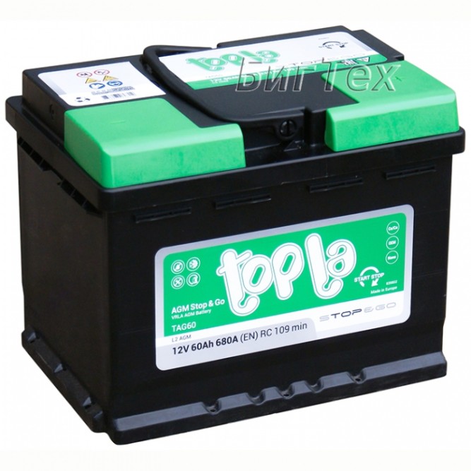Аккумулятор автомобильный Topla AGM Stop Go L2, 60 Ач