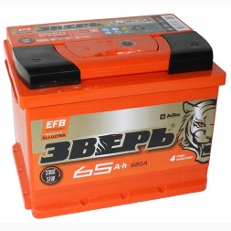 Аккумулятор автомобильный Зверь EFB 65Ач 680A обр. пол.