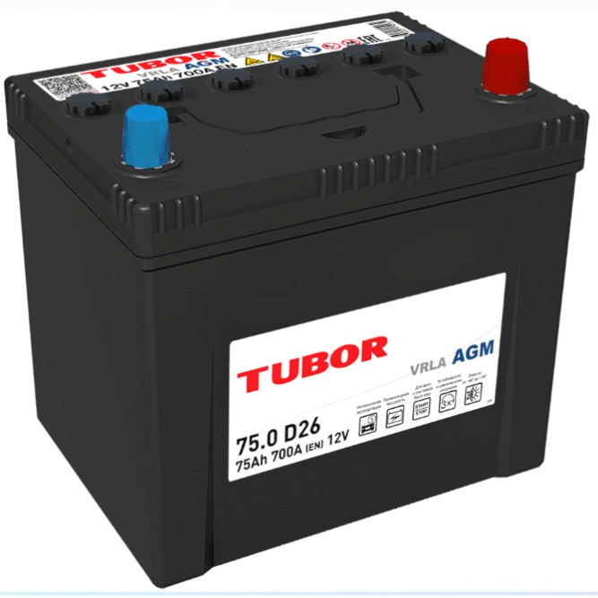 Аккумулятор автомобильный TUBOR AGM D26 VRLA 75 Aч