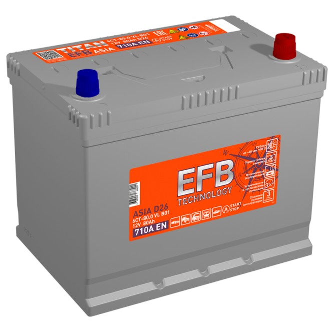 Аккумулятор автомобильный TITAN ASIA EFB D26L 80Ач 710А обр. пол.