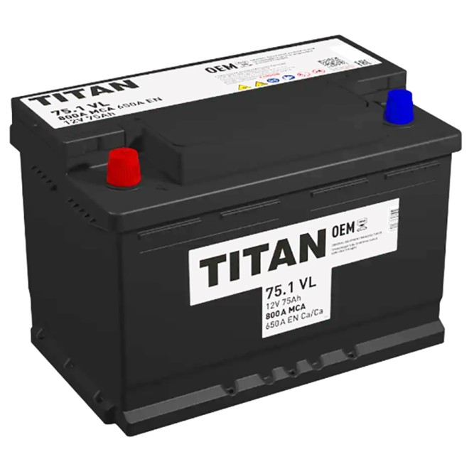 Аккумулятор автомобильный TITAN STANDART OEM 75Ач 650A пр. пол.