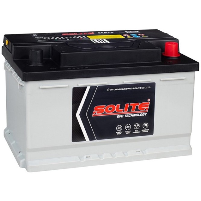 Аккумулятор автомобильный SOLITE EFB L3B, 72Ач 650А (низкий)