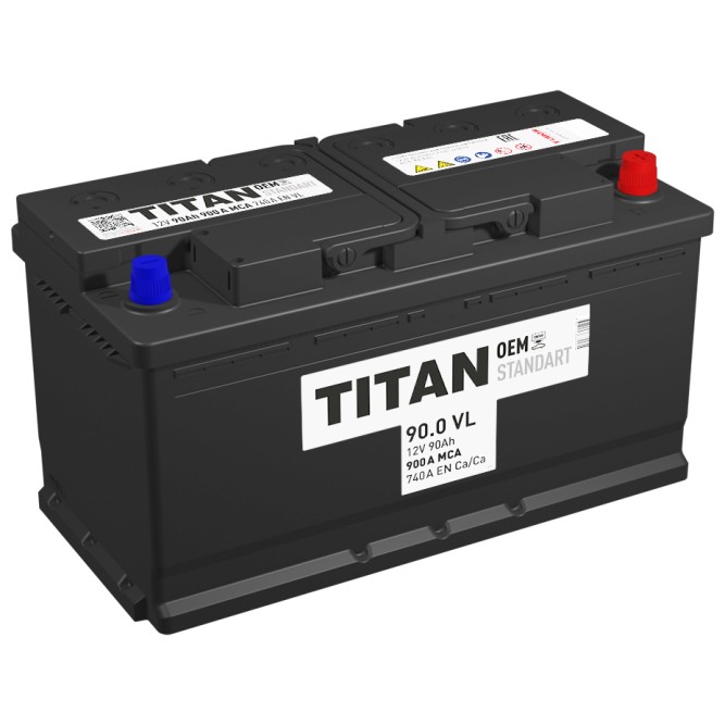 Аккумулятор автомобильный TITAN STANDART 90 Ач 740А обр. пол.