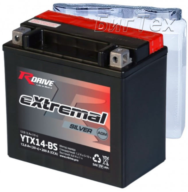Мото аккумулятор RDrive Silver YTX14-BS AGM 12.6 Ач