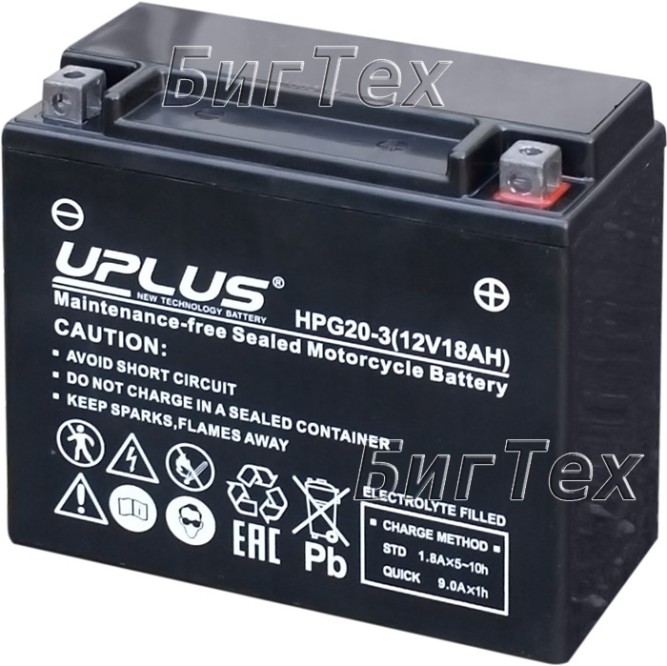 Мото аккумулятор Uplus HPG20-3 Nano Gel 18 Ач (YTX20L)