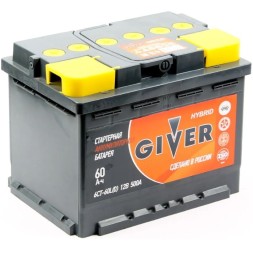 Аккумулятор автомобильный GIVER HYBRID 60, 500А, о.п