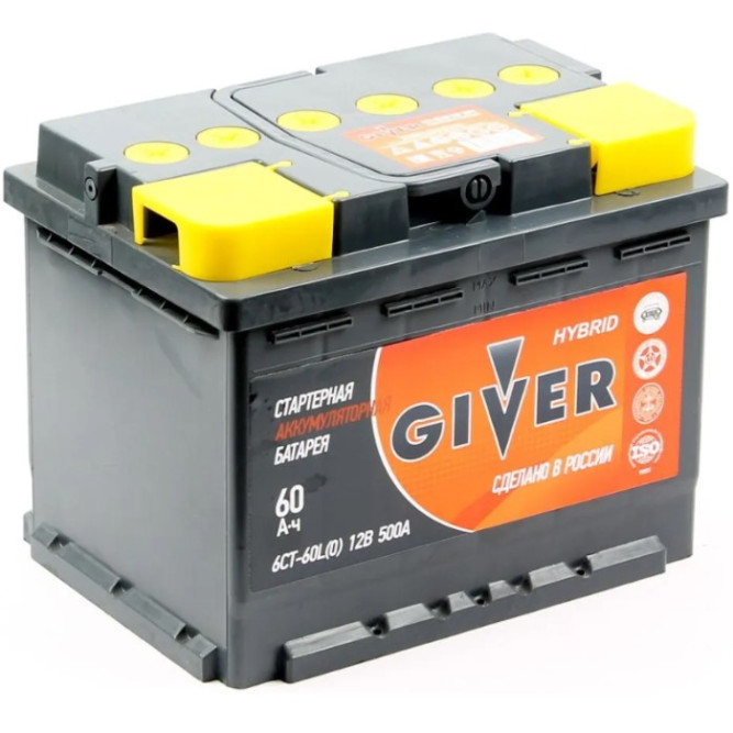 Аккумулятор автомобильный GIVER HYBRID 60, 500А, о.п