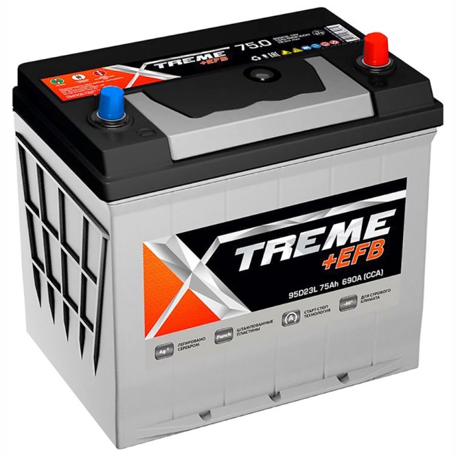 Аккумулятор автомобильный XTREME EFB 95D23L 75Ah 690A