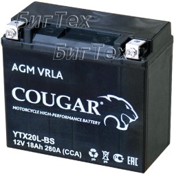 Мото аккумулятор COUGAR YTX20L-BS AGM VRLA 18 Ач Мото аккумулятор COUGAR YTX20L-BS AGM VRLA 18 Ач
