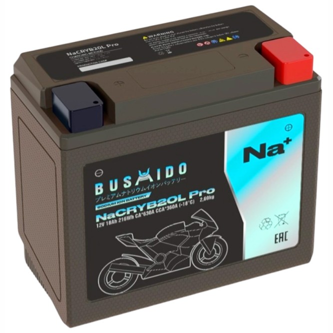 Мото аккумулятор натрий ионный Na+ BUSHIDO NaCRYB20L pro YT20L-4 18Ah 360A 12V