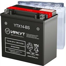 Мото аккумулятор ИРКУТ YTX14-BS AGM 12.6 Ач