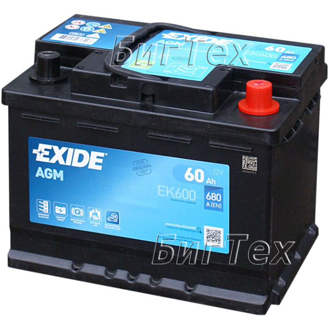 Аккумулятор автомобильный Exide AGM Start-Stop EK600 60 Ач