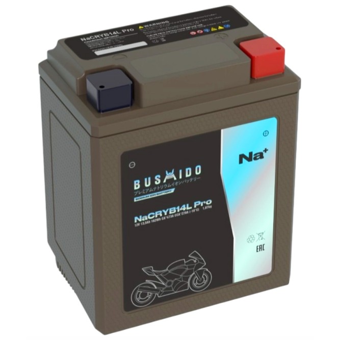 Мото аккумулятор натрий ионный Na+ BUSHIDO NaCRYB14L pro YTX14AHL 13.5Ah 270A 12V