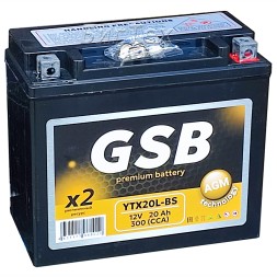 Мото аккумулятор GSB AGM YTX20L-BS 20Ач 300А 12V