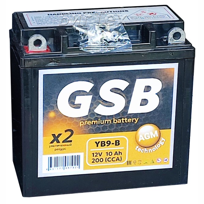 Мото аккумулятор GSB AGM YB9-B 10Ач 200А 12V