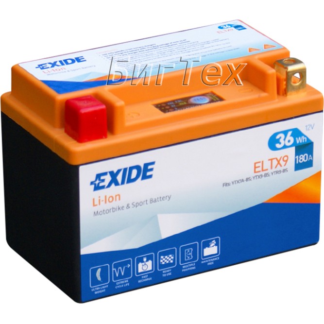 Мото аккумулятор литиевый EXIDE Li-Ion ELTX9 36Wh (3Ah)