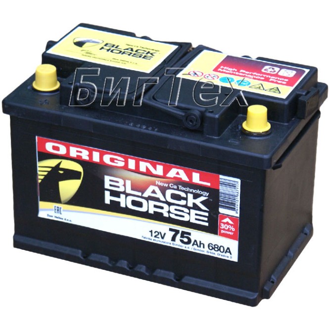 Аккумулятор автомобильный BLACK HORSE 75 Ач (низкий)