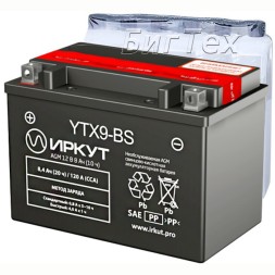 Мото аккумулятор ИРКУТ YTX9-BS AGM 8.4 Ач