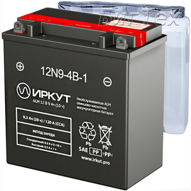 Мото аккумулятор ИРКУТ 12N9-4B-1 AGM 9.3 Ач