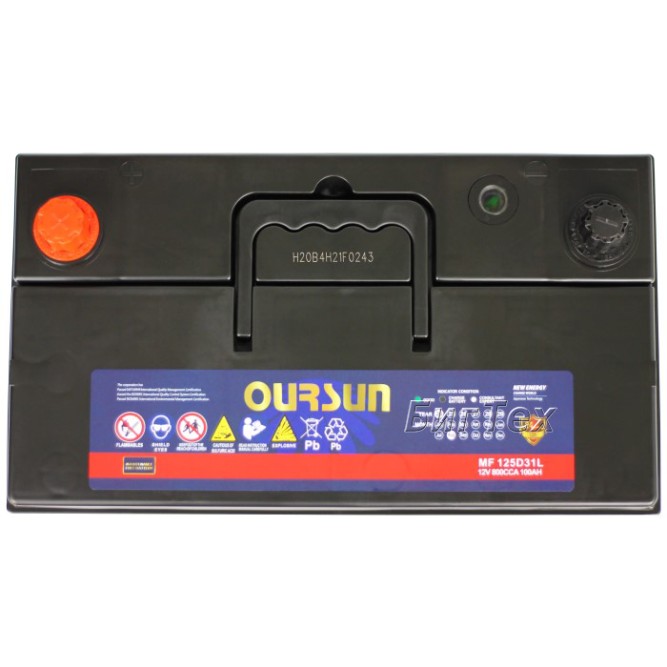 Аккумулятор автомобильный OURSUN JIS MF 125D31L 100Ач 800А, о/п