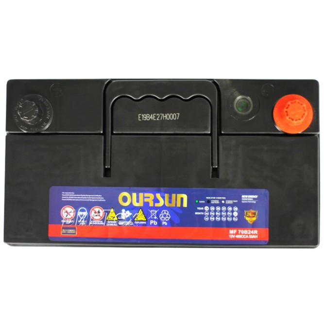 Аккумулятор автомобильный OURSUN JIS MF 70B24R 55Ач 480А