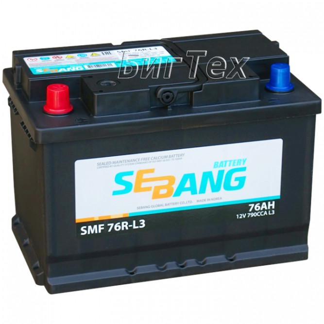 Аккумулятор автомобильный SEBANG SMF 76R-L3, 76 Ач 790A