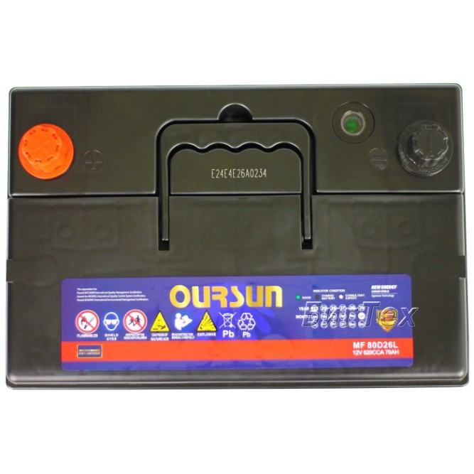 Аккумулятор автомобильный OURSUN JIS MF 80D26L 70Ач 620А