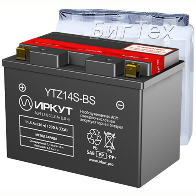 Мото аккумулятор ИРКУТ YTZ12S-BS AGM 11.3 Ач 210A