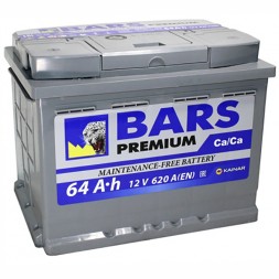 Аккумулятор автомобильный BARS Premium 64 Ач 620А обр. пол. 