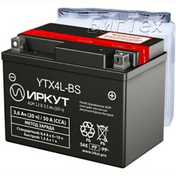 Мото аккумулятор ИРКУТ YTX4L-BS AGM 3.6 Ач