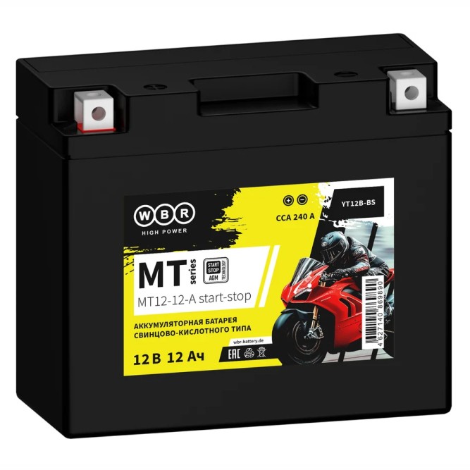 Мото аккумулятор WBR MT12-12-A AGM 12 Ач 240А (YT12B-BS)